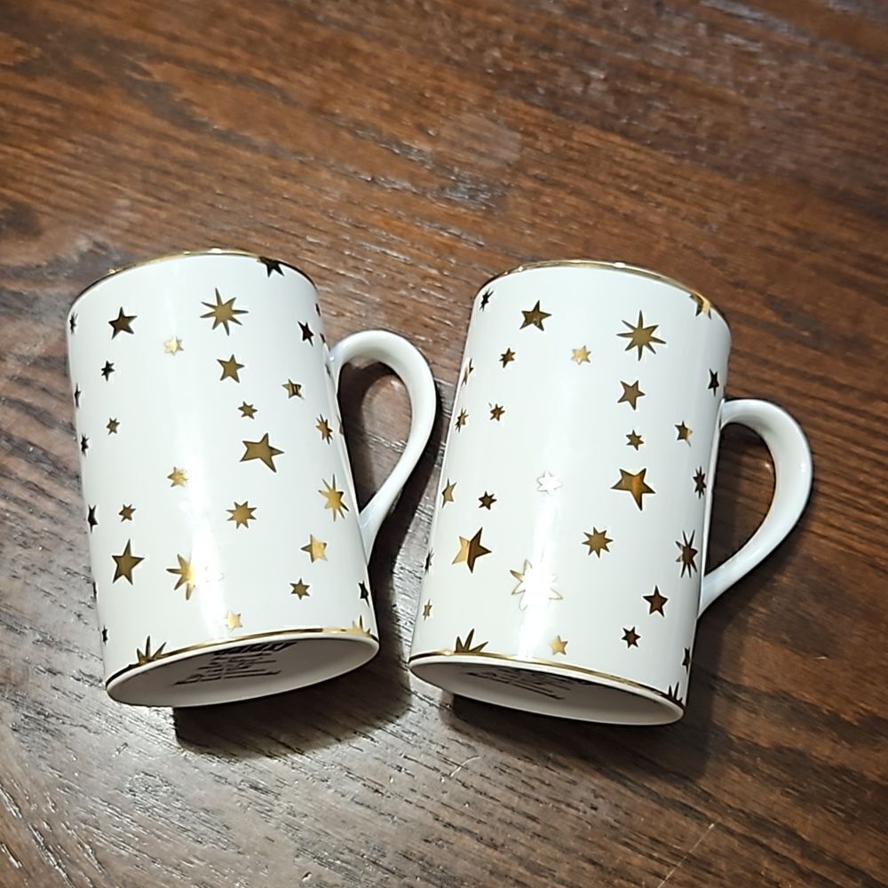 Sakura Galaxy 14k gold trimmed coffee mugs cups set of 2
